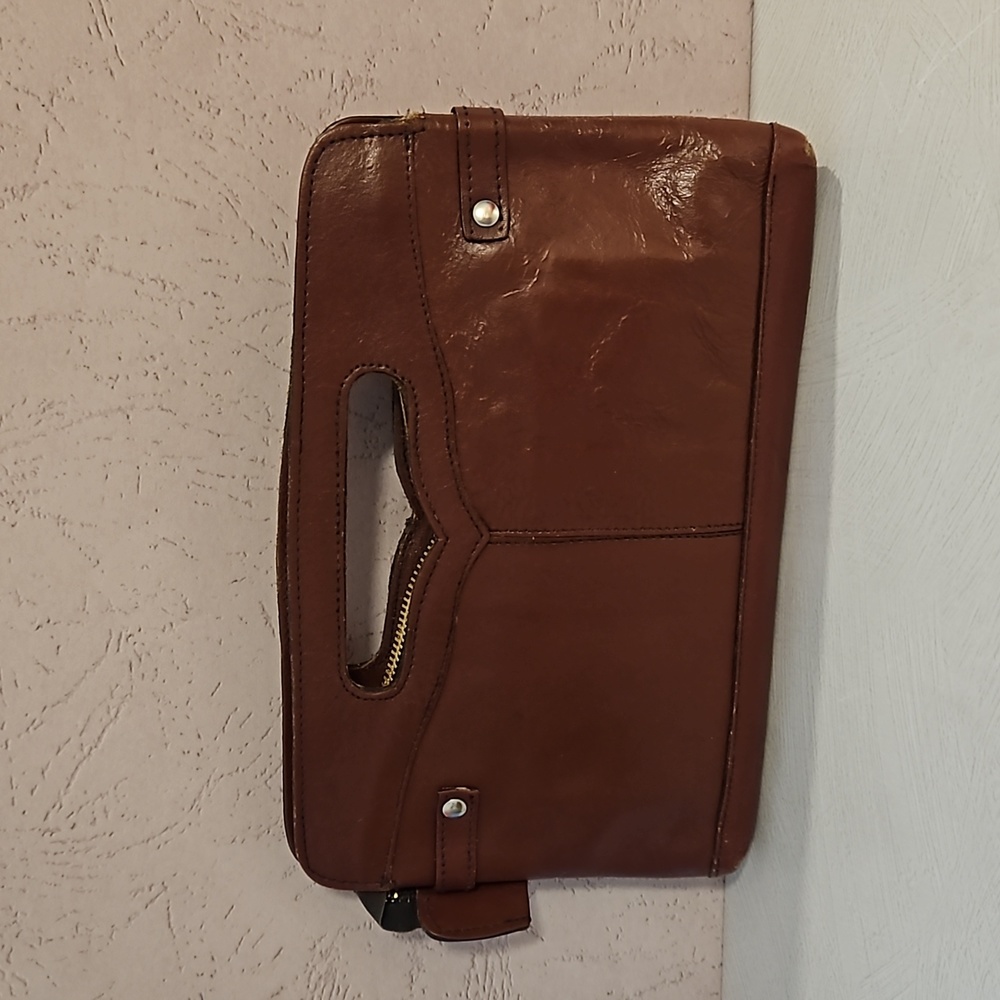 Vintage 70s brown 100% leather zipper clutch EUC - Picture 3 of 13